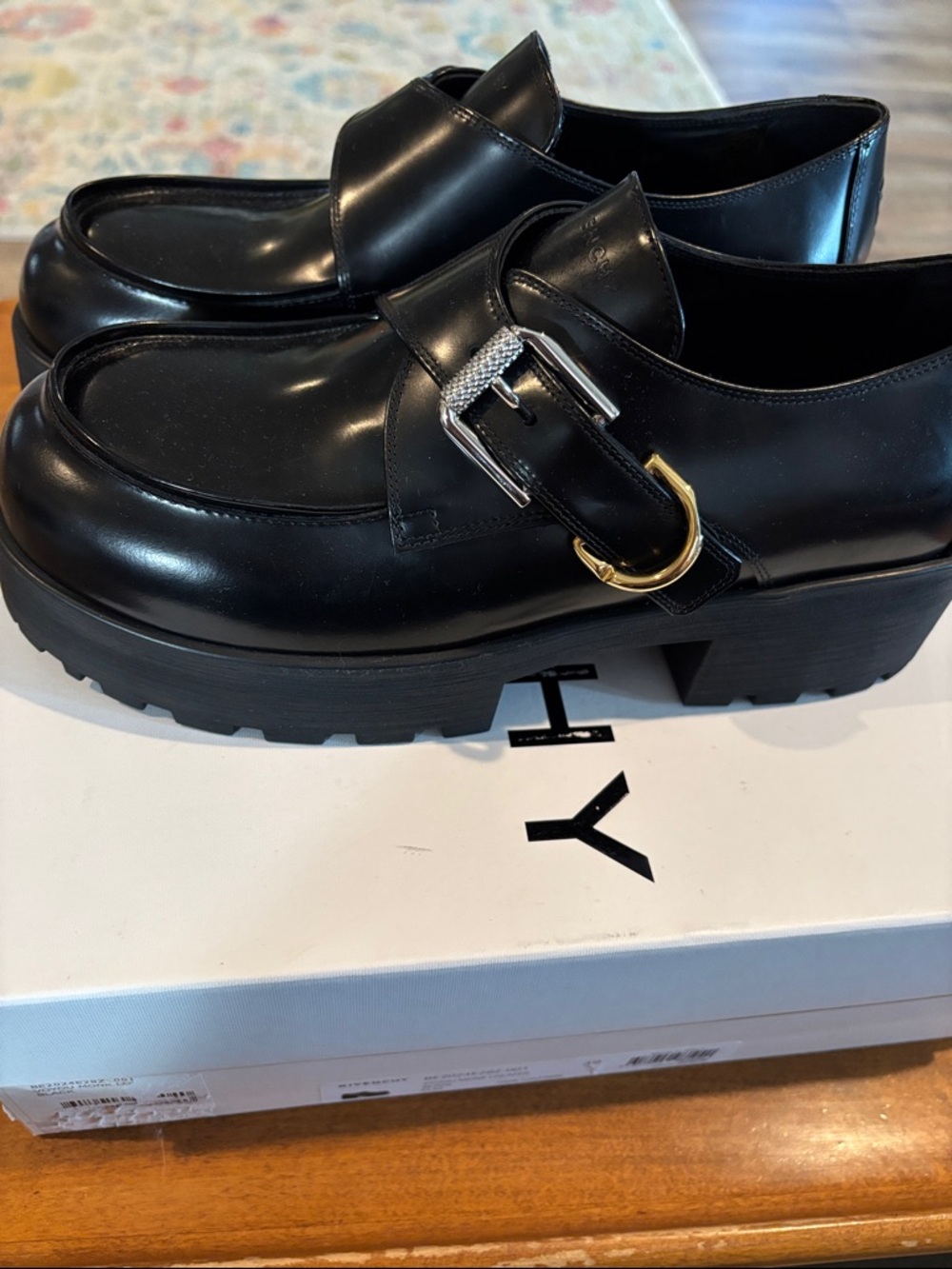 Givenchy Black Leather Buckle Loafer with Chunky Sole - Womens Voyou Monk Loafer